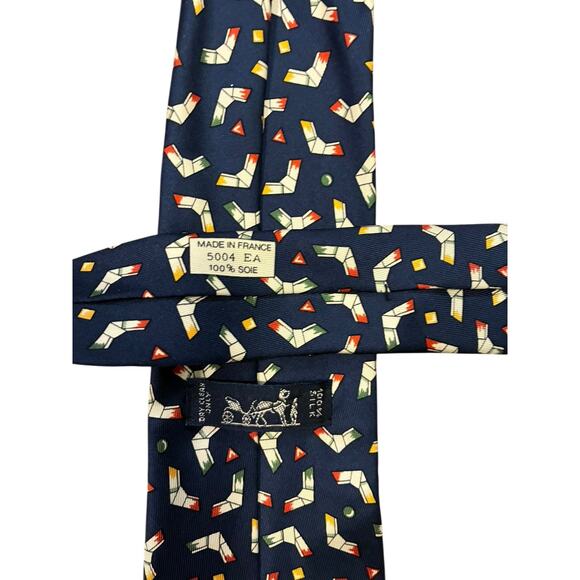 Hermès 5004 EA Navy Blue 100% Silk Boomerang Print Necktie Made in France - Picture 2 of 8